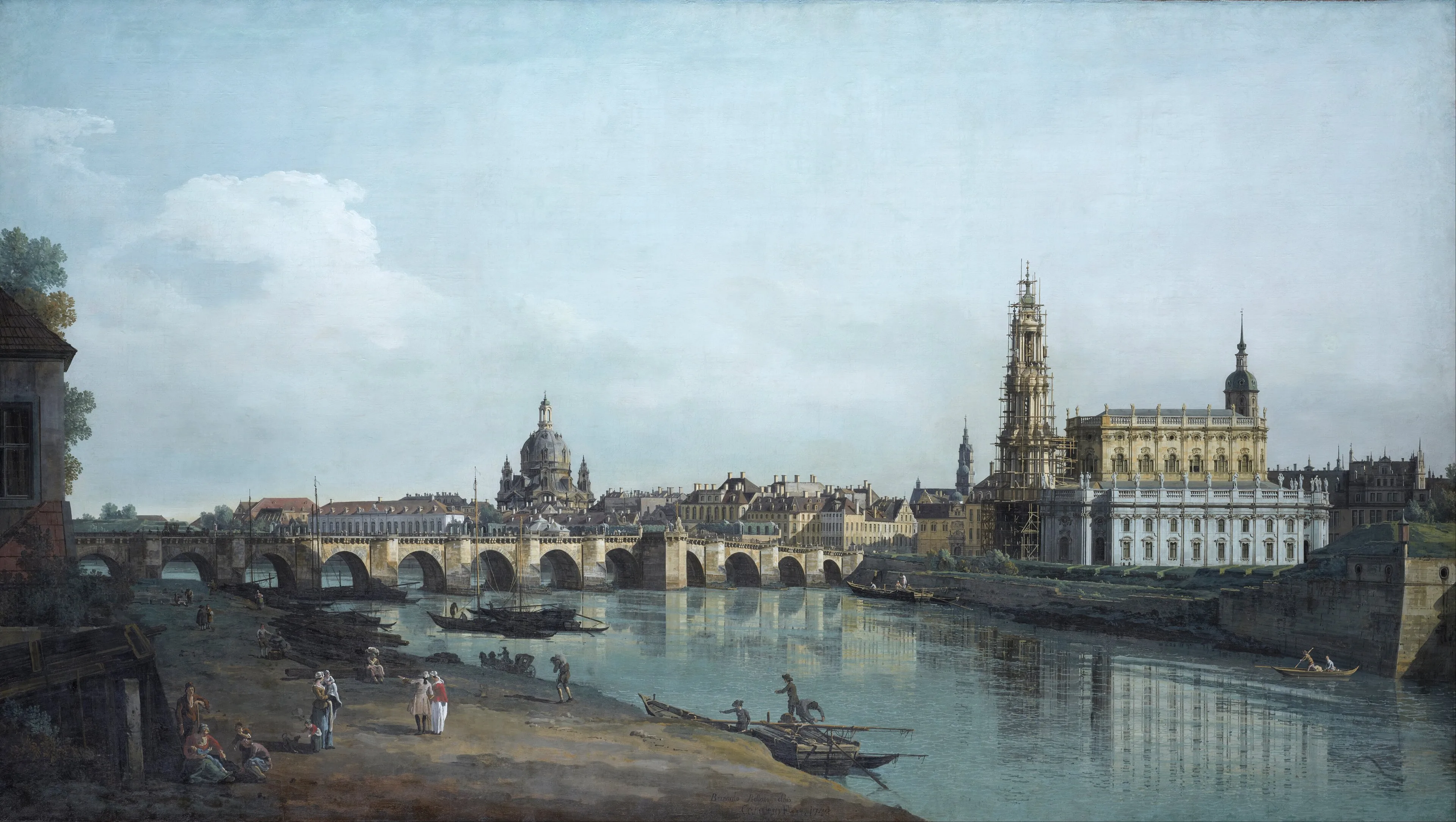 Bernardo Bellotto: Dresden vom rechten Elbufer unterhalb der Augustusbrücke, 1748 — das berühmteste der Dresdner Veduten.