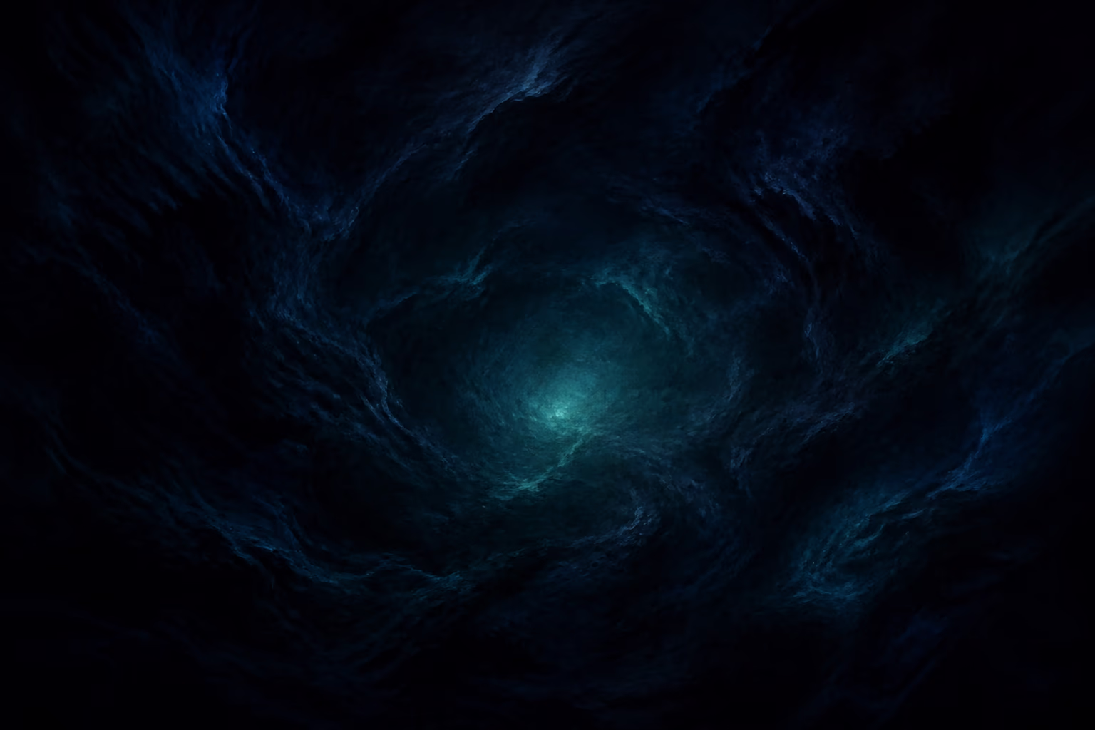 KI-Illustration: formlose, wirbelnde Urfinsternis aus Indigo und Schwarz — das Chaos vor aller Ordnung.