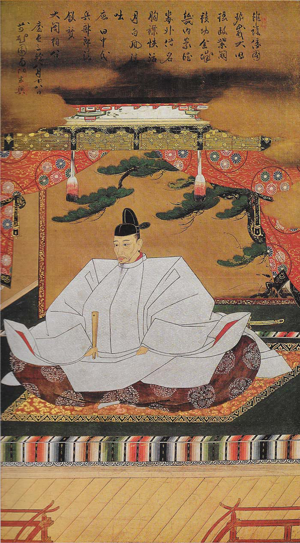 Historisches Hängerollen-Porträt des Toyotomi Hideyoshi (Kōdai-ji, Kyoto) von Kanō Mitsunobu, um 1600 — gemeinfreie Reproduktion.