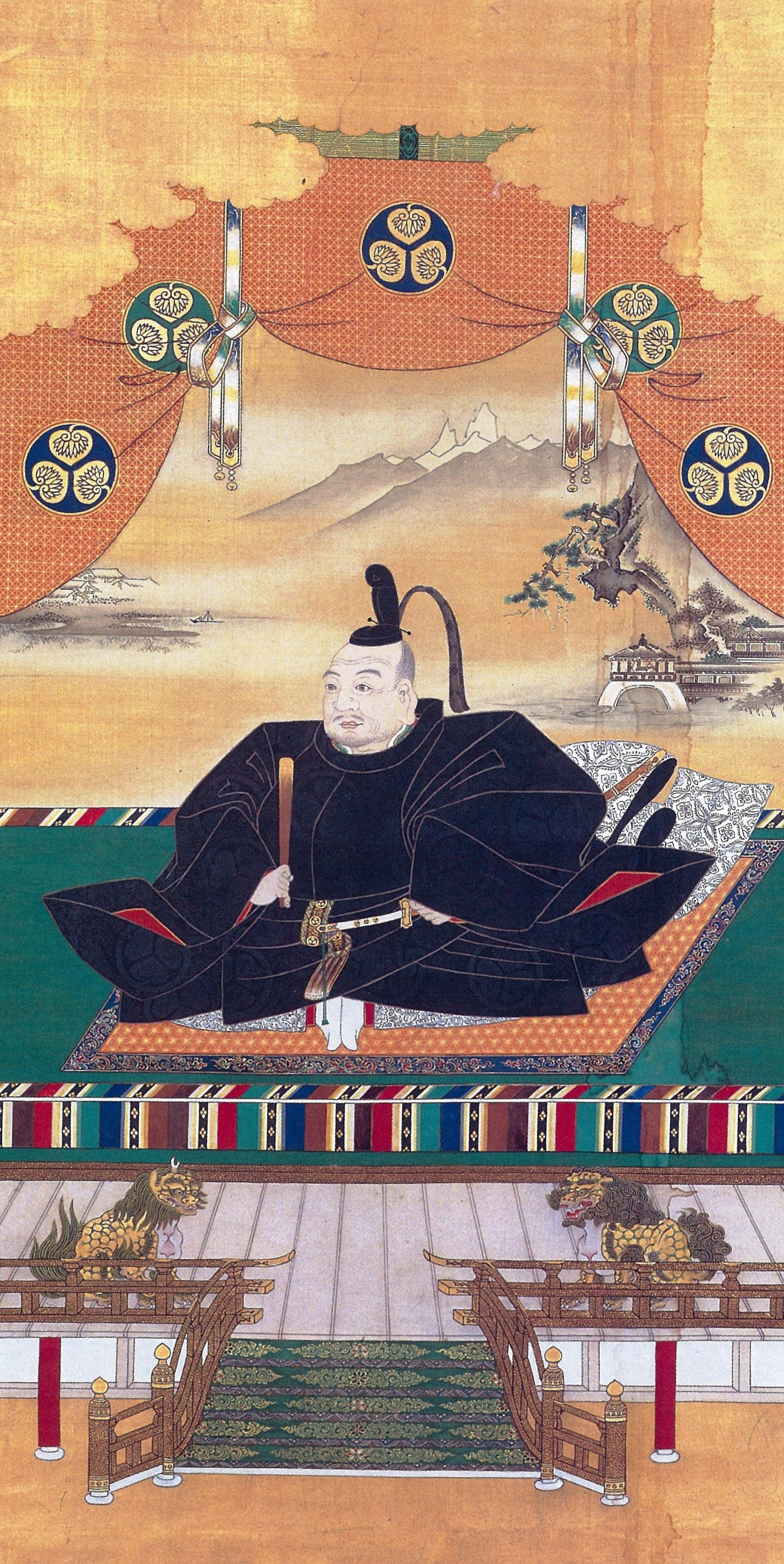 Historisches Hängerollen-Porträt des Tokugawa Ieyasu von Kanō Tan'yū, 17. Jahrhundert — gemeinfreie Reproduktion.