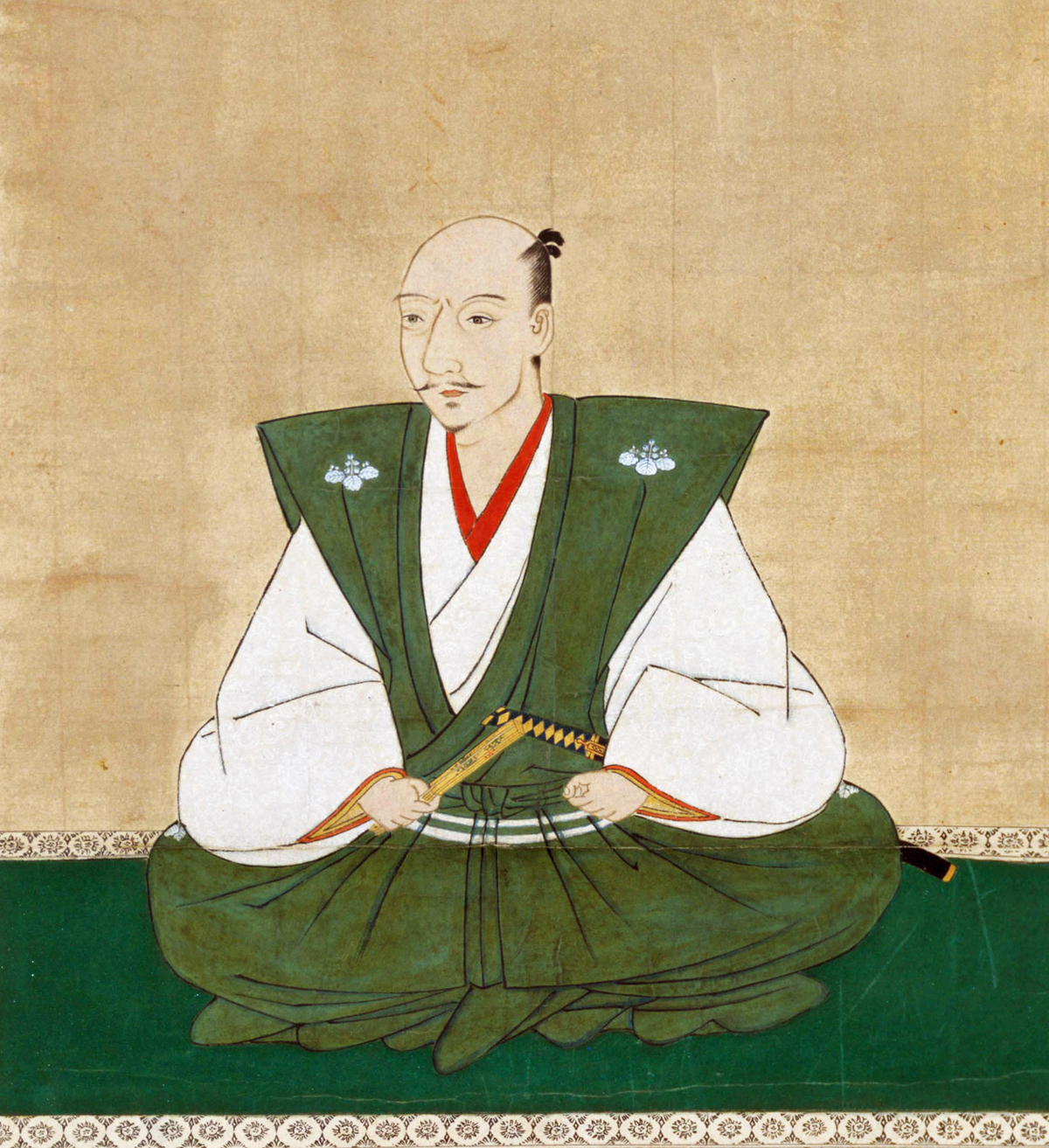 Historisches Hängerollen-Porträt des Oda Nobunaga von Kanō Sōshū, 1583 — gemeinfreie Reproduktion.